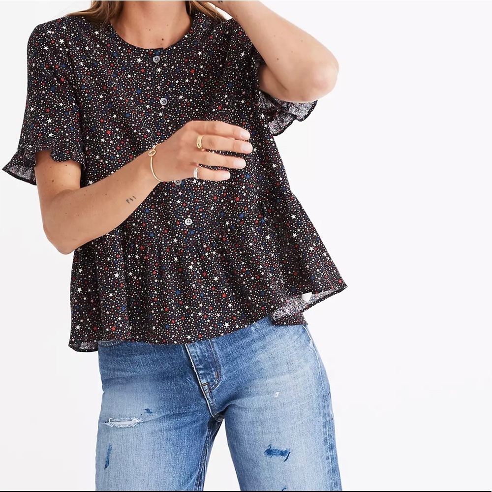 Madewell Starry Night Studio Ruffle Hem Top Sz Small